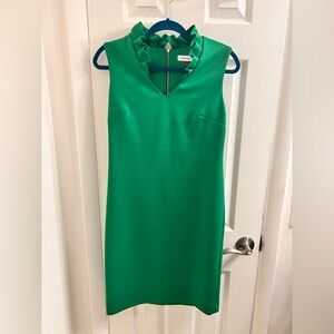 Calvin Klein Vibrant Green Ruffle Neck Midi Dress with Zip Up Back